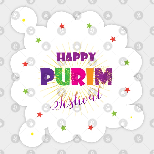 Happy Purim Festival. Kids Party Decoration. Gifts Jewish Holiday Traditional symbols Sticker by sofiartmedia